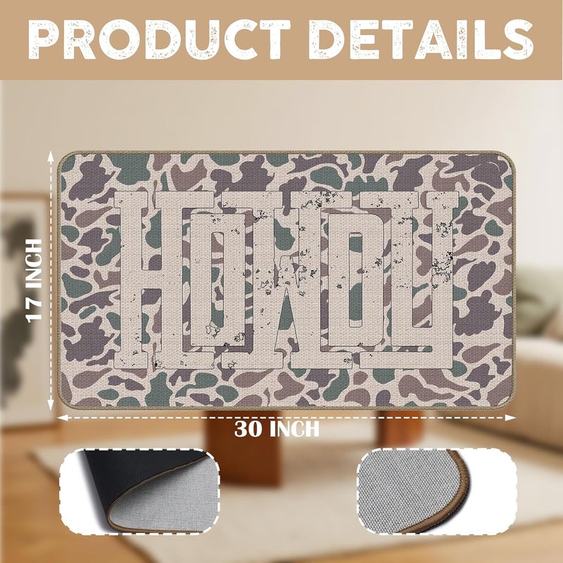 GTYNU Vintage Camo Western Howdy Door Mat 17 x 30,Western Home Decor Doormat,Cowgirl Cowboy Room Decor,Rustic Country Southwestern Decorative Outdoor Mats for Front Door - Image 3